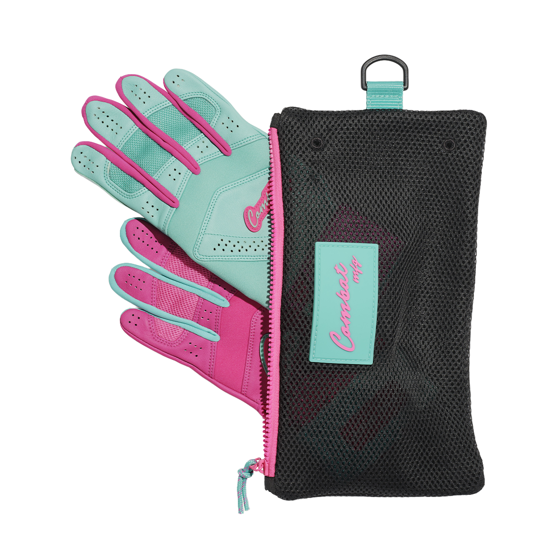 COMBAT MFG Ying Yang Long Strap Batting Gloves: Mint/Pink