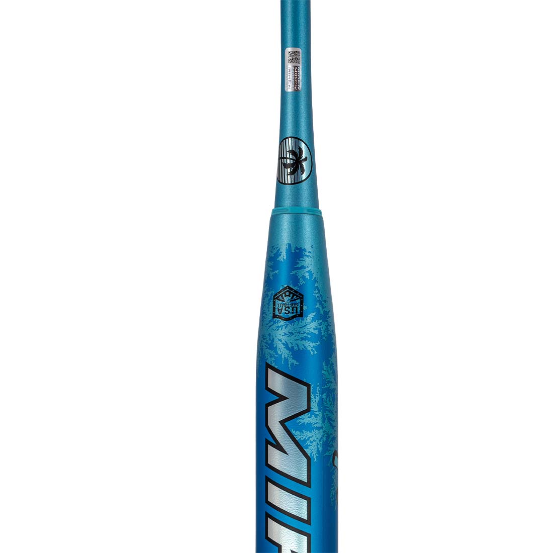 Miken HB12 Frosty USA/ASA stamp and barrel detail close up on icy blue finish