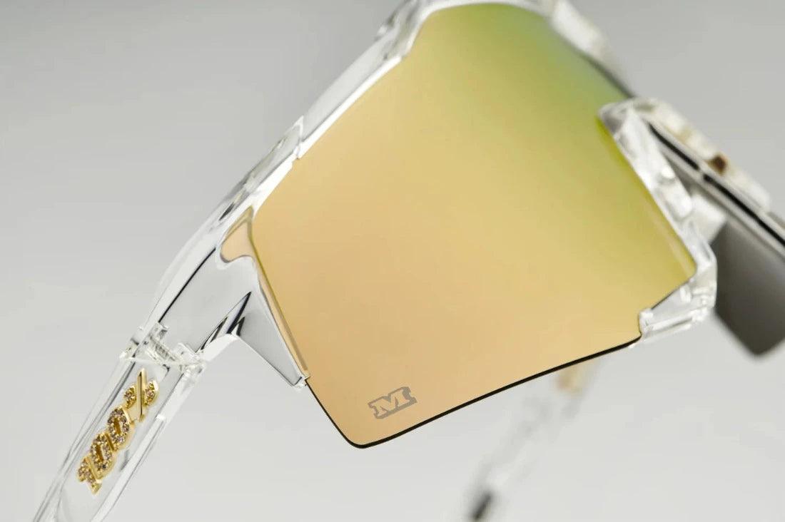 100% SPEEDCRAFT LE " Money Mike 24 " Sunglasses Polished Crystal Clear - Signature Gold HiPER Lens