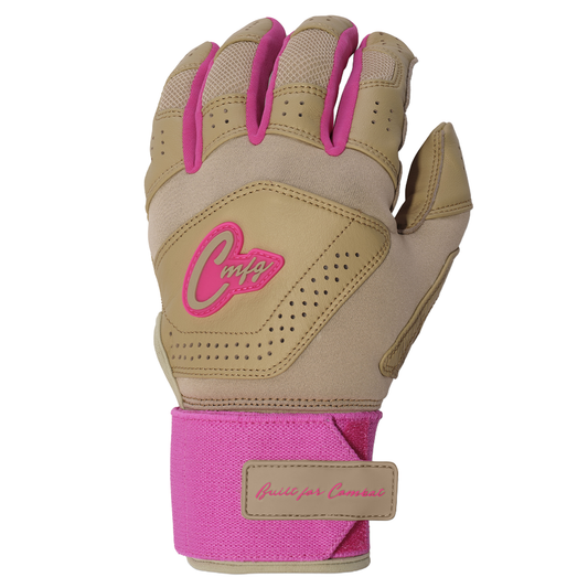 COMBAT MFG Ying Yang Long Strap Batting Gloves: Sand/Pink