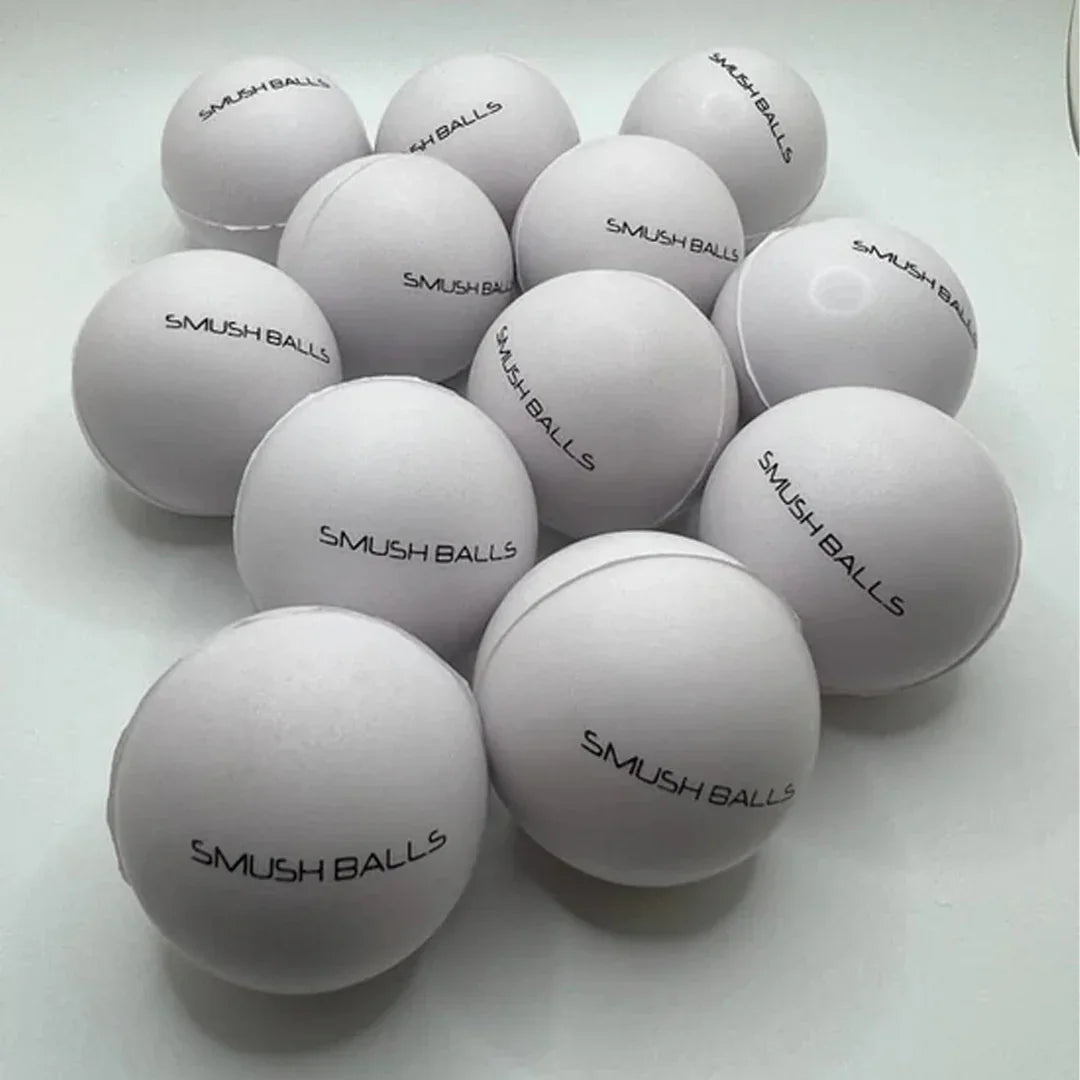 White SmushBalls limited-flight baseball/softball training balls – foam practice balls for indoor/outdoor hitting
