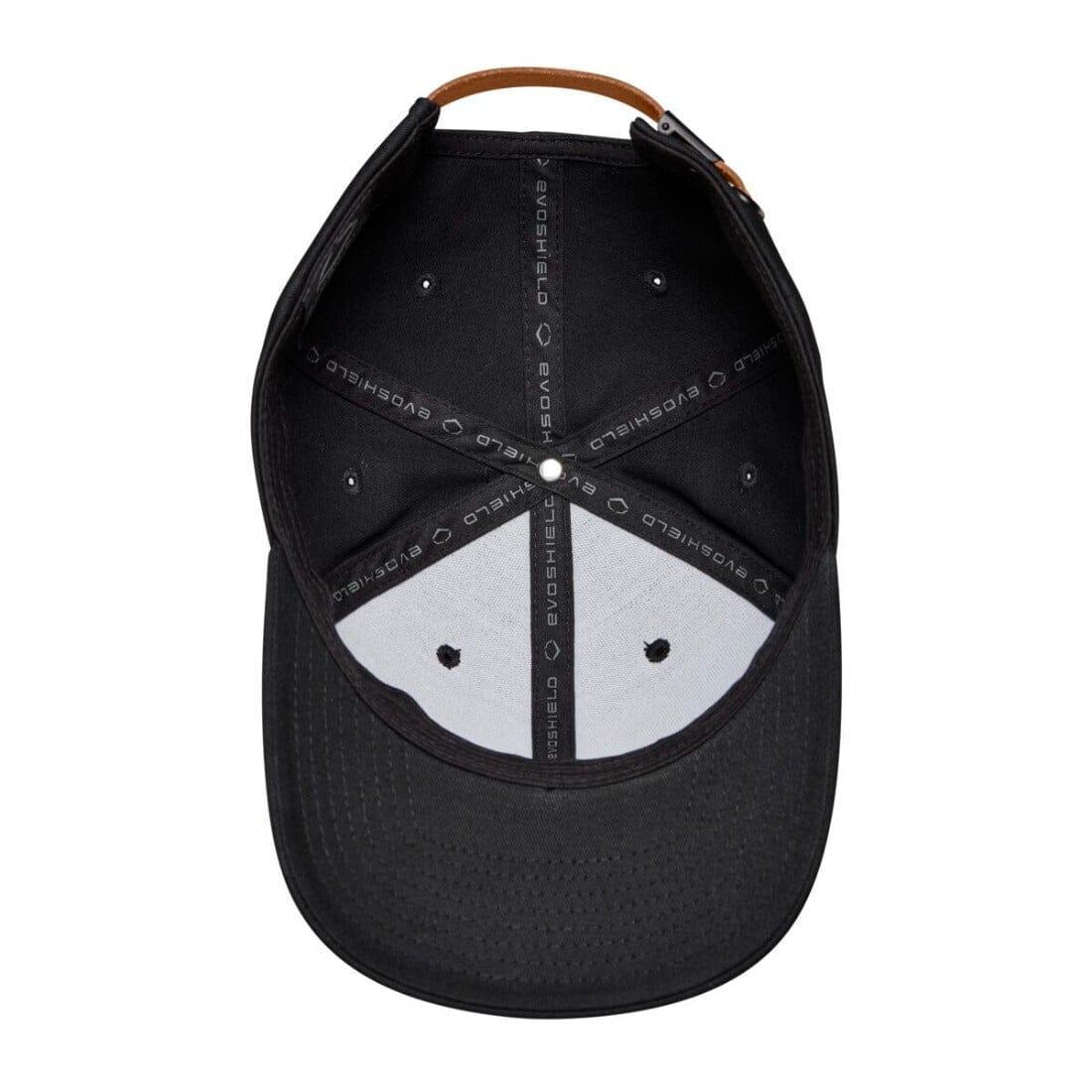 Shop Evoshield Mocha Leather Patch Loopback Black Hat at Headbanger Sports