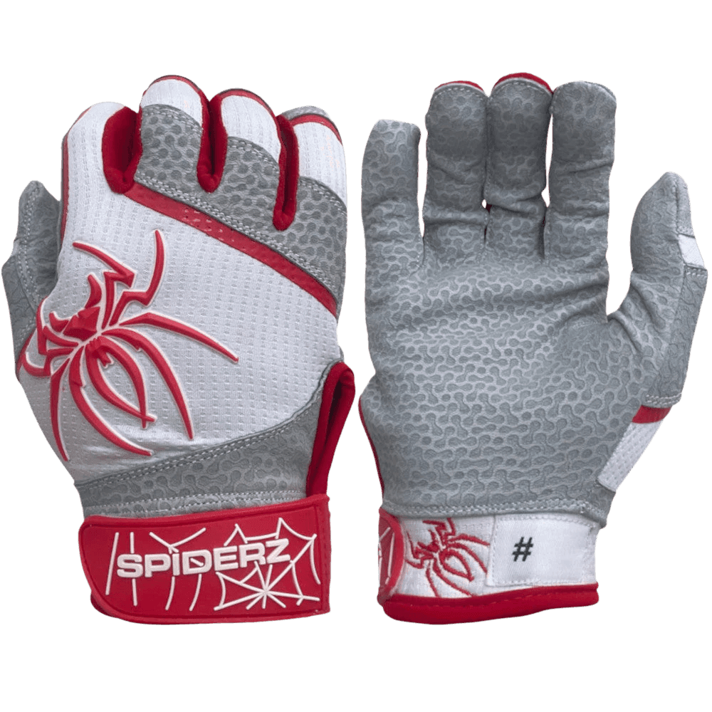 2022 Spiderz PRO Model Batting Gloves: White/Red