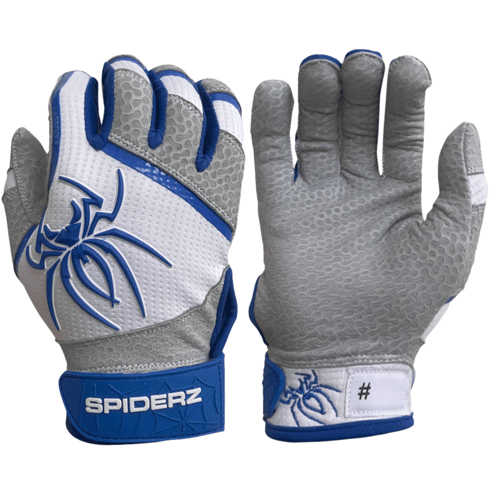 2022 Spiderz PRO Model Batting Gloves: White/Royal Blue