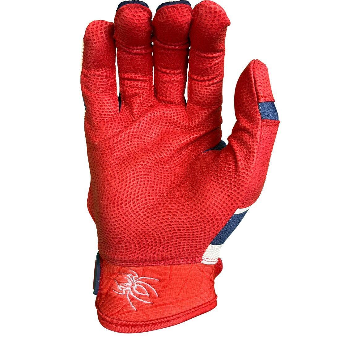 Shop the 2023 Spiderz Pro Model Batting Gloves: White/Red/Navy at Headbanger Sports