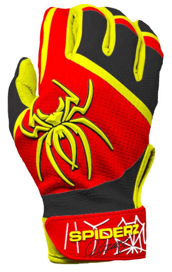 Shop 2023 Spiderz PRO Batting Gloves - Oneil Cruz Signature Series #1 Red/Yellow at Headbanger Sports