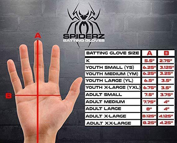 Spiderz Batting Glove Size Chart