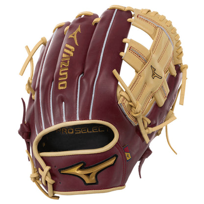 Maroon and Blonde Mizuno Pro Select 11.75" Infield Baseball Glove on a white background