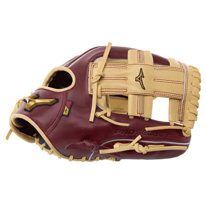 Maroon and Blonde Mizuno Pro Select 11.75" Infield Baseball Glove on a white background