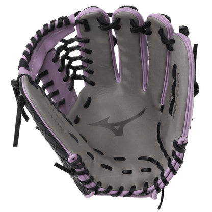 Inside Grey Palm view of the Mizuno Pro Select DynaCage GPS-72DDC 12.75 inch outfield baseball glove Lavender on a white background