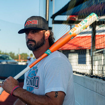 Axe Fury Bravo OG Kyle Pearson holding his new 12 inch Hyperflex composite barrel close up OG KP edition