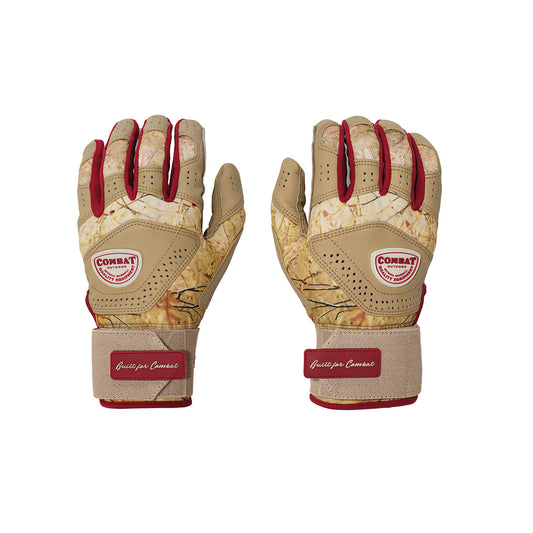 COMBAT MFG Outdoor Long Strap Batting Gloves: Beige/Red
