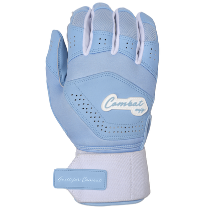 COMBAT MFG Ying Yang Long Strap Batting Gloves: White/Columbia Blue