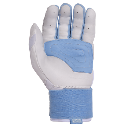 COMBAT MFG Ying Yang Long Strap Batting Gloves: White/Columbia Blue