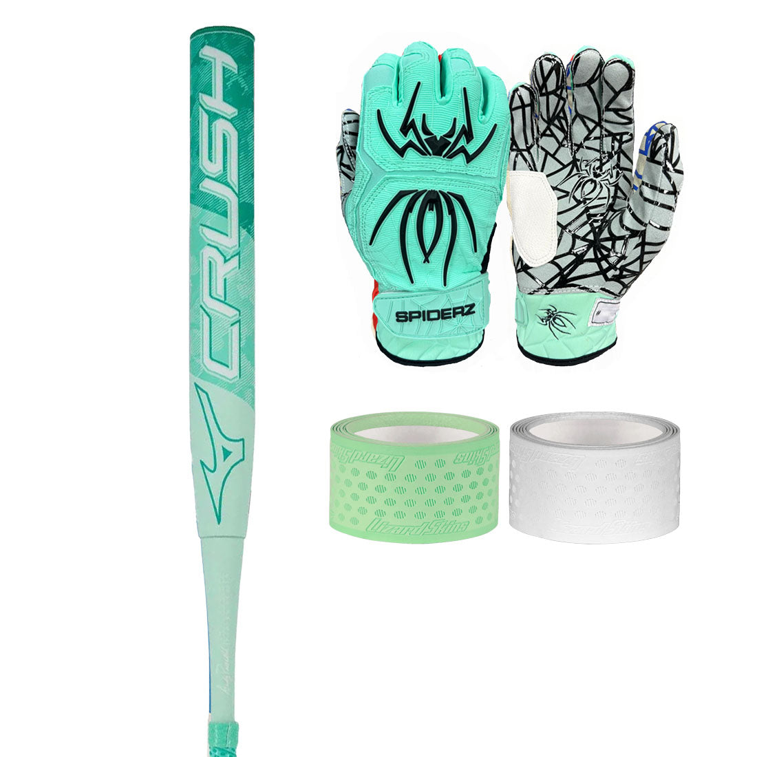 Crushin Bundle: 2026 Mizuno Crush Slowpitch Bat Bundle FREE Spiderz Hybrids Mint/Black + Grip