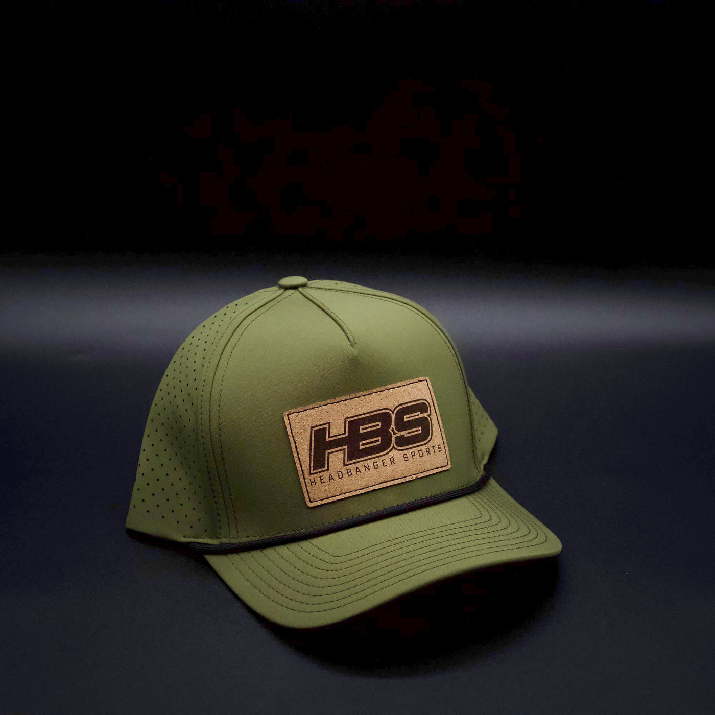 Headbanger Sports Exclusive Olive P424 Perforated Snapback Lifestyle Faux Leather Patch Hat: Cork HBS Patch