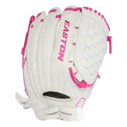 Easton Ghost NX White and Pink 12.5 inch fastpitch outfield glove Basket Web