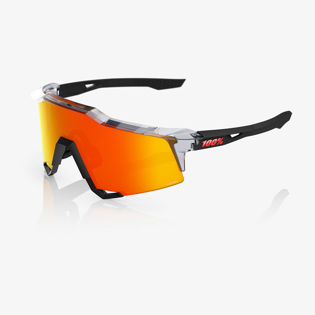 100% SPEEDCRAFT Sunglasses Soft Translucent Grey & Matte Black - HiPER Red Mirror Lens