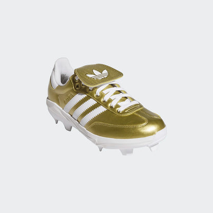 adidas Samba TPU Baseball Cleats in White and Gold
