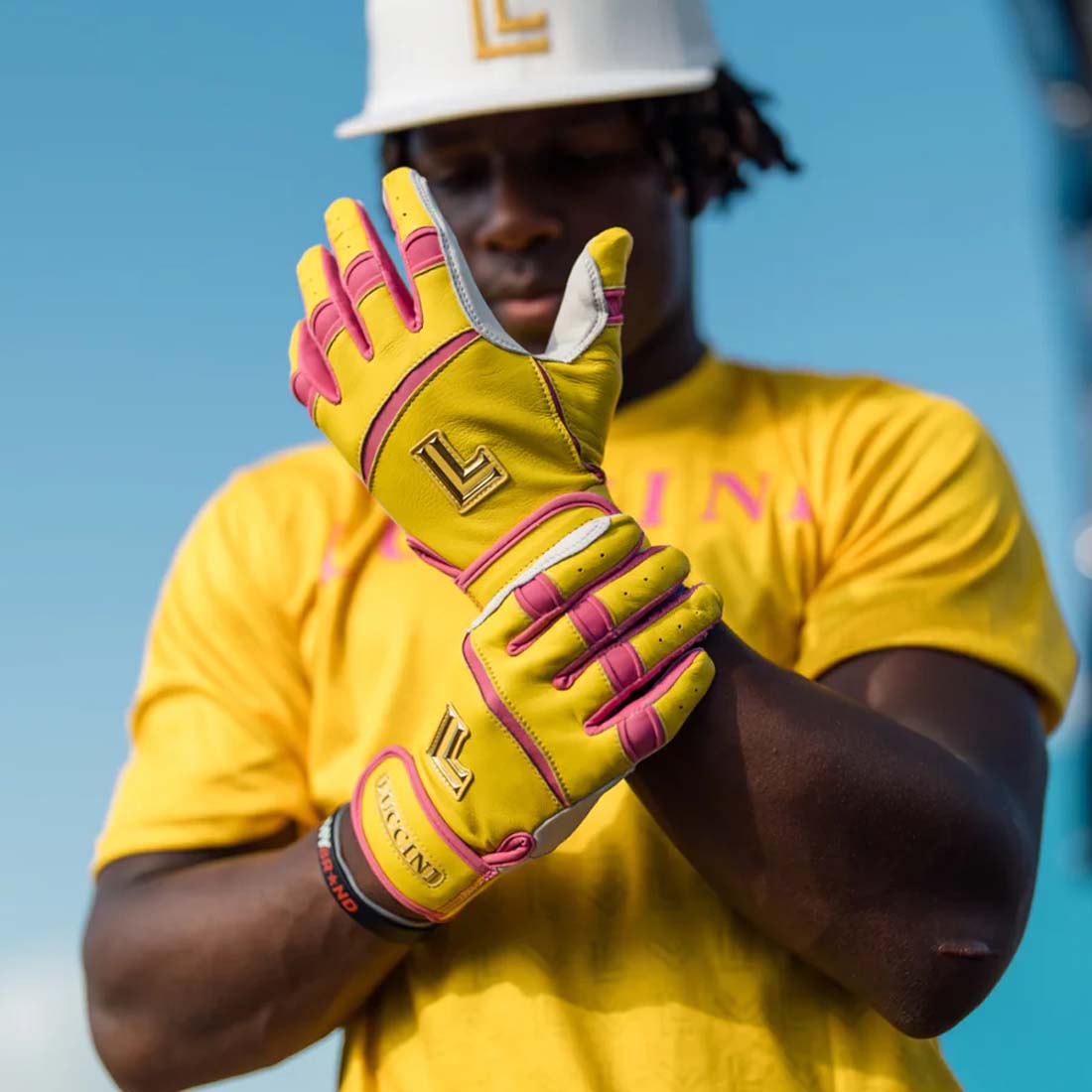 Jordan Griffin Signature Series Luccini Batting Gloves on Field