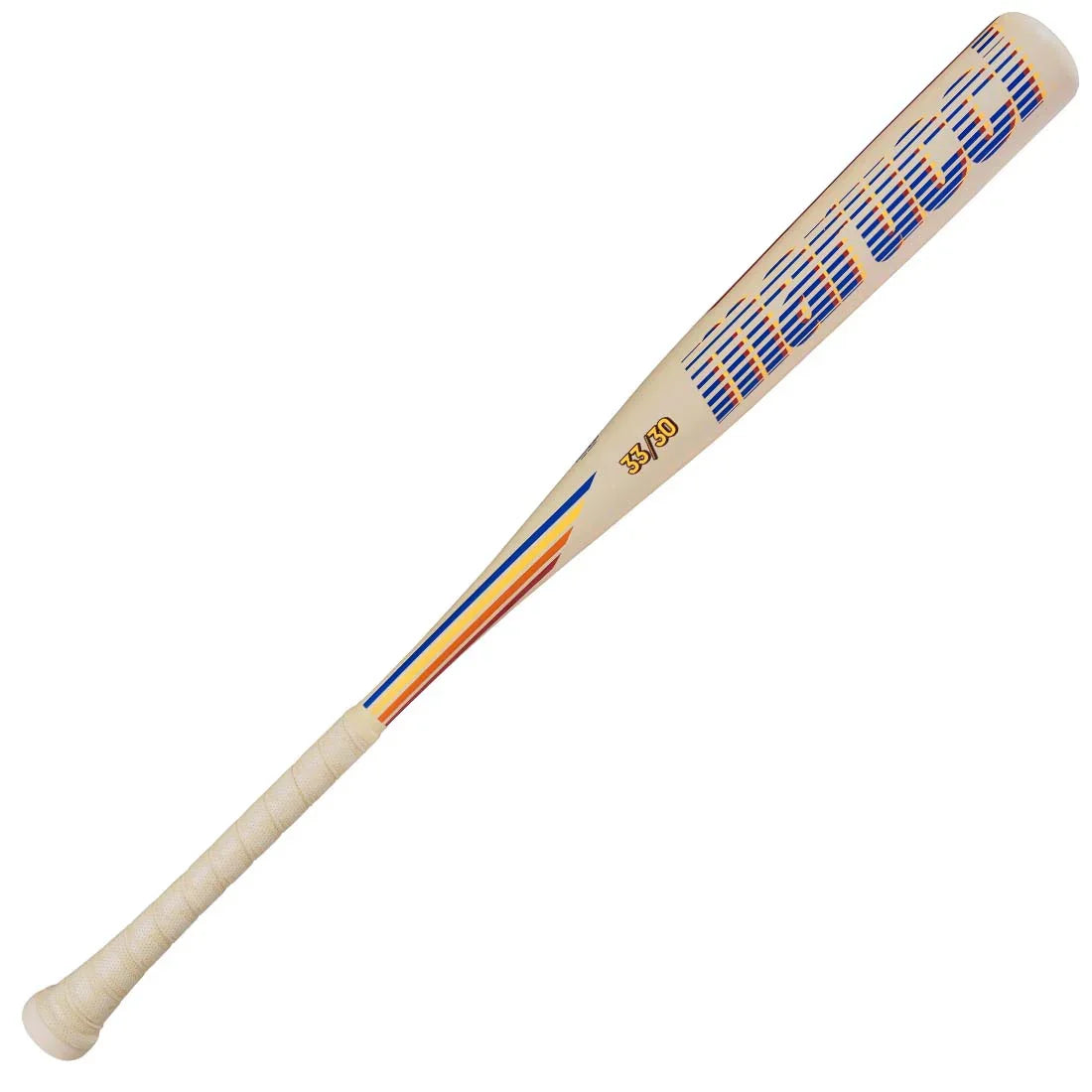 RCKLESS Rewind Alloy BBCOR bat with AZR alloy, Ring-Free barrel, AV3 vibration dampener, TFX endcap, 2 5/8" barrel, blue 1.75mm grip (models MCBCRRC/MCBCRRNE)