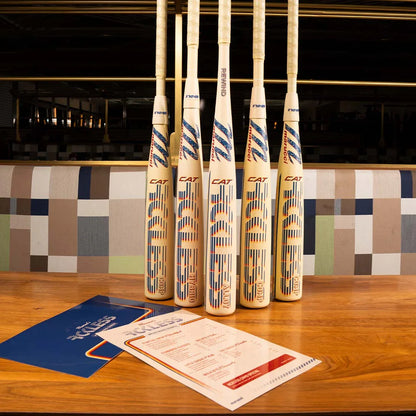 RCKLESS Rewind Alloy BBCOR bat with AZR alloy, Ring-Free barrel, AV3 vibration dampener, TFX endcap, 2 5/8" barrel, blue 1.75mm grip (models MCBCRRC/MCBCRRNE)