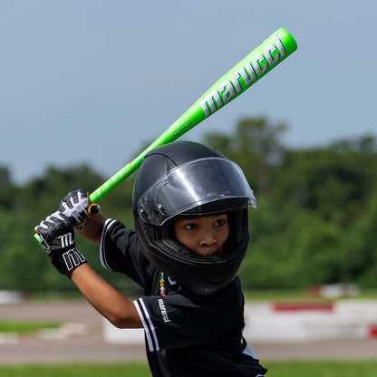 Marucci RCKLESS One PIece USA Baseball Bat being held by a baseball player wearing a helmet