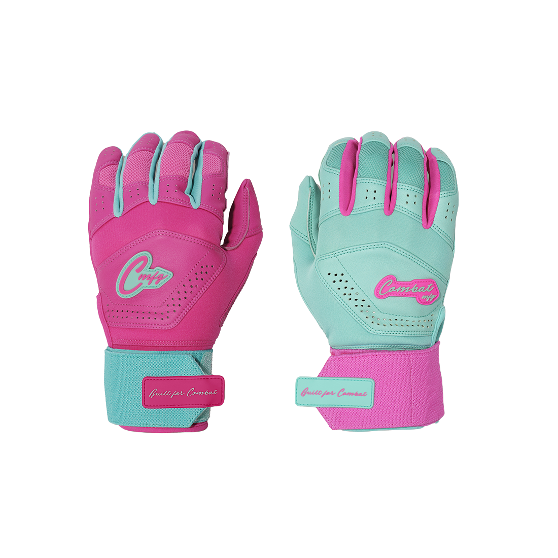 COMBAT MFG Ying Yang Long Strap Batting Gloves: Mint/Pink