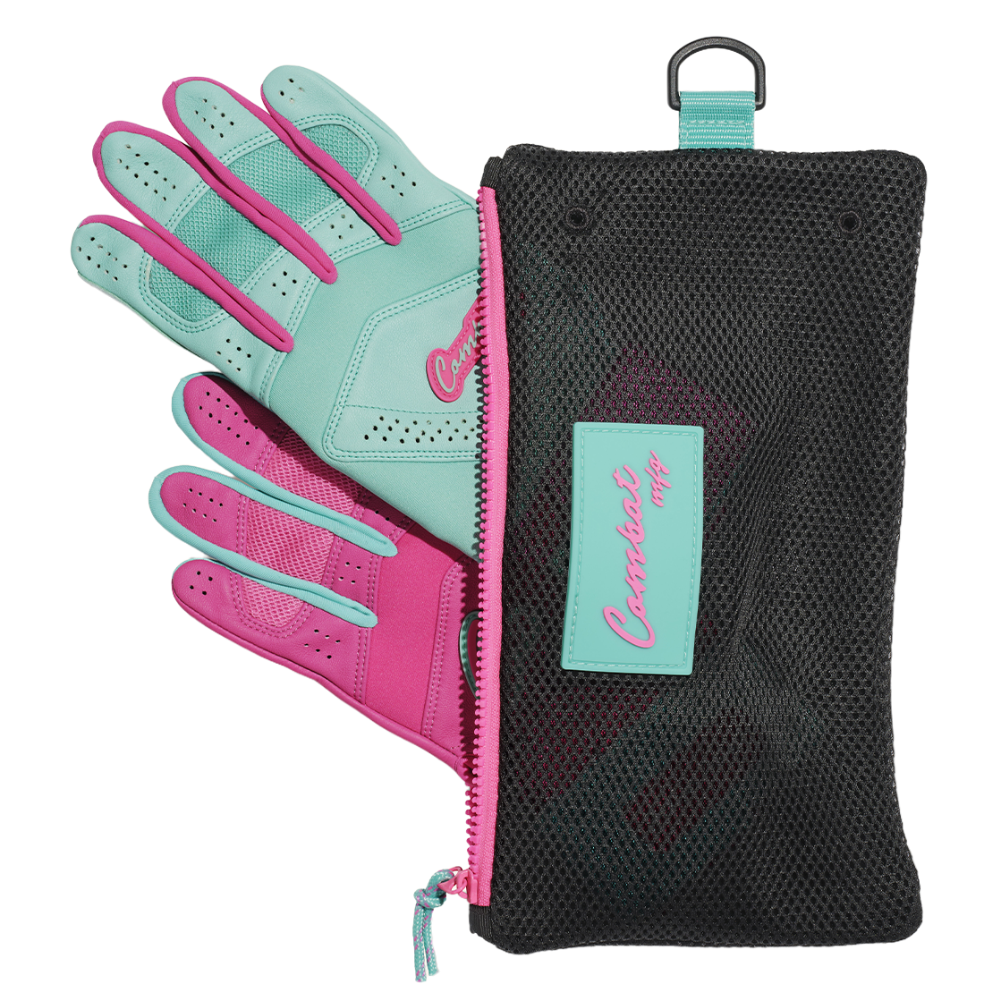COMBAT MFG Ying Yang Long Strap Batting Gloves: Mint/Pink