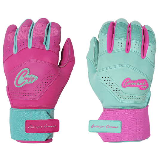 COMBAT MFG Ying Yang Long Strap Batting Gloves: Mint/Pink