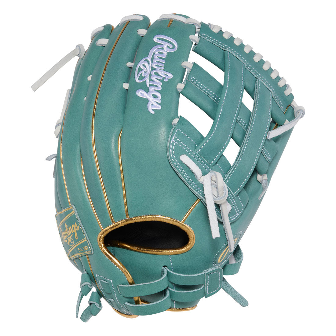Teal and Gold Rawlings Heart of the Hide 12.75 inch outfield glove Pro H Web