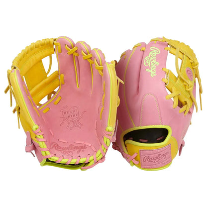 Rawlings Heart of the Hide PROR204U-2P 11.5" Infield Baseball Glove – Pink/Yellow, I-Web, R2G quick break-in