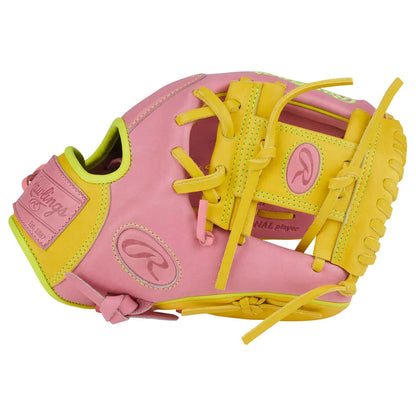 Rawlings Heart of the Hide PROR204U-2P 11.5" Infield Baseball Glove – Pink/Yellow, I-Web, R2G quick break-in