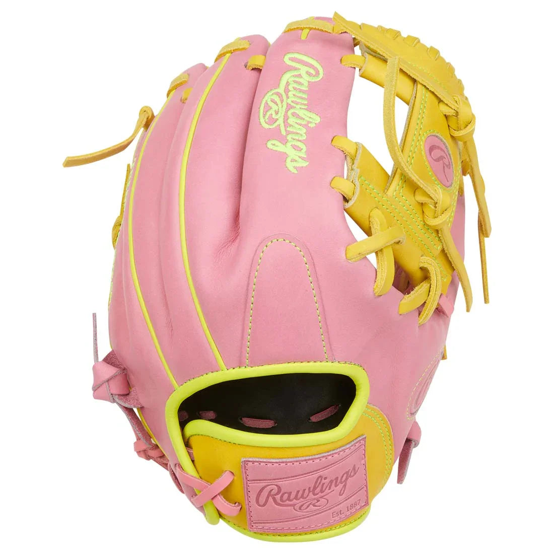 Rawlings Heart of the Hide PROR204U-2P 11.5" Infield Baseball Glove – Pink/Yellow, I-Web, R2G quick break-in