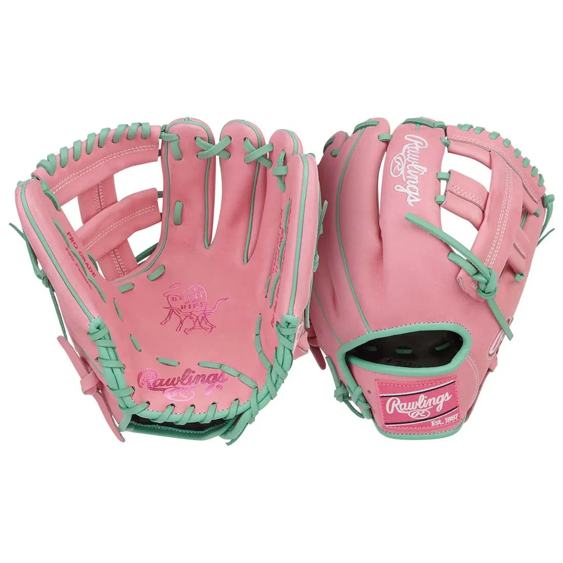 Rawlings Heart of the Hide PROR205-1PM 11.75" Infield Glove – Pink/Teal, Single Post, R2G