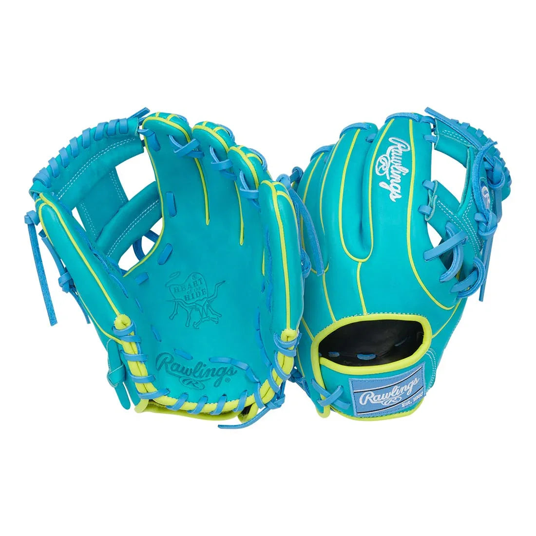 Rawlings Heart of the Hide PROR234U-2TEY 11.5" Infield Baseball Glove – Blue/Green, I-Web, R2G quick break-in