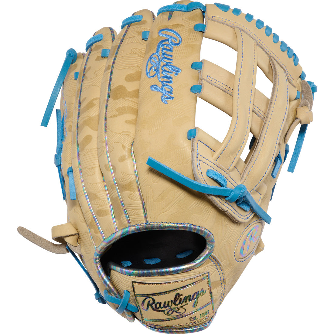 rawlings heart of the hide 12.5 inch contour fit outfield glove camel columbia blue
