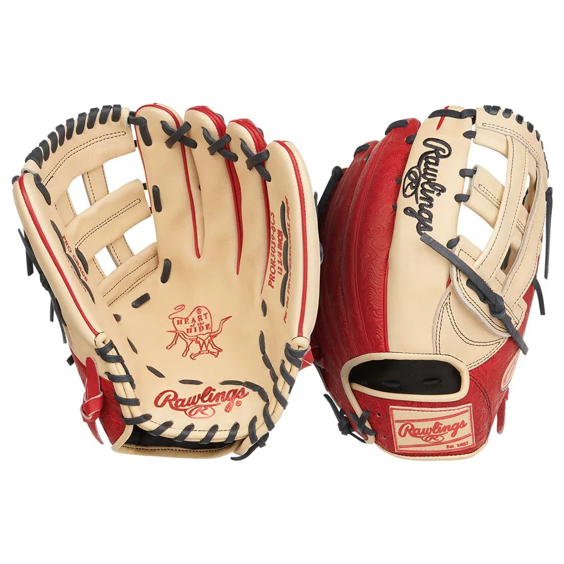 Rawlings Heart of the Hide PROR3039-6CS 12.75" Outfield Baseball Glove – Blonde/Red/Black, Pro H-Web, R2G quick break-in