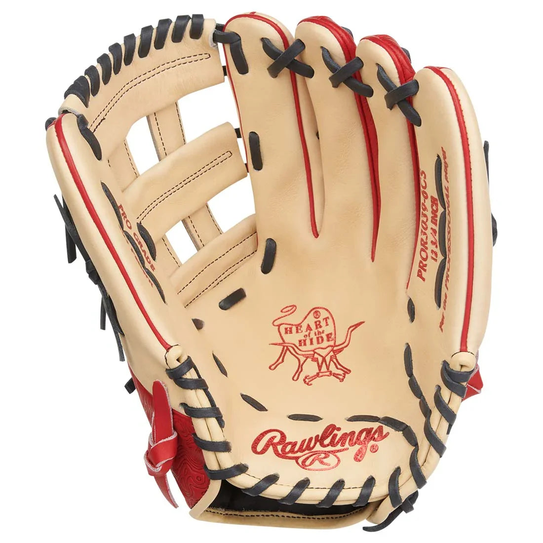 Rawlings Heart of the Hide PROR3039-6CS 12.75" Outfield Baseball Glove – Blonde/Red/Black, Pro H-Web, R2G quick break-in