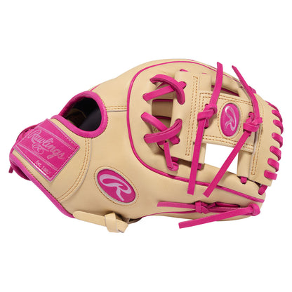 Blonde and Pink Rawlings Heart of the Hide Pro I Web infield glove detail