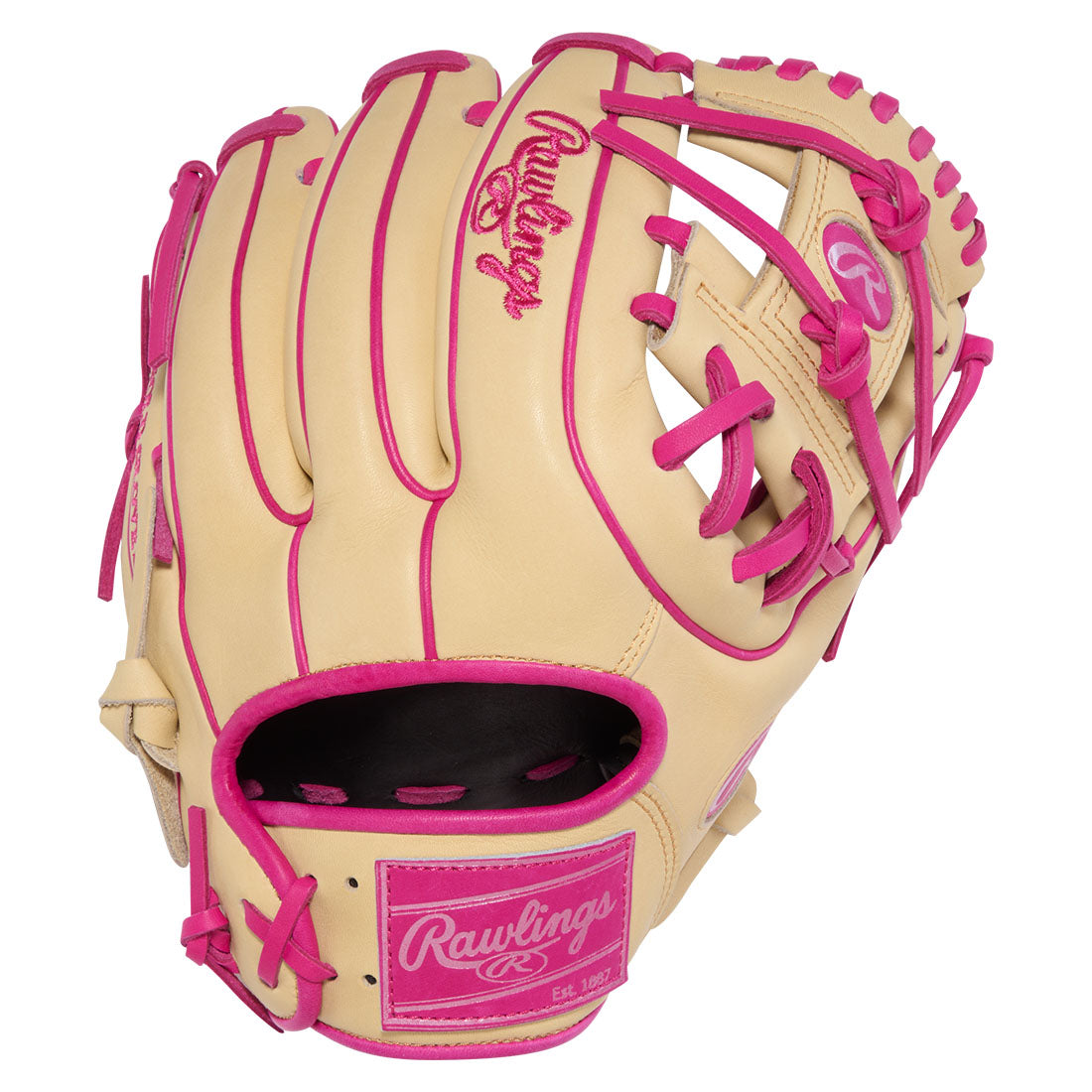Blonde and Pink Rawlings Heart of the Hide 11.25 inch infield glove Pro I Web