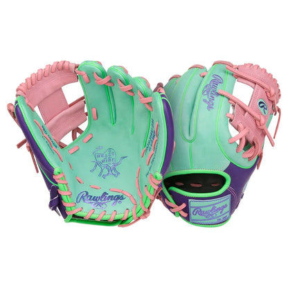 Rawlings Heart of the Hide PROR314U-2M 11.5" Infield Baseball Glove – Pink/Teal/Purple, I-Web, R2G quick break-in