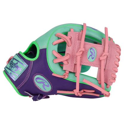 Rawlings Heart of the Hide PROR314U-2M 11.5" Infield Baseball Glove – Pink/Teal/Purple, I-Web, R2G quick break-in