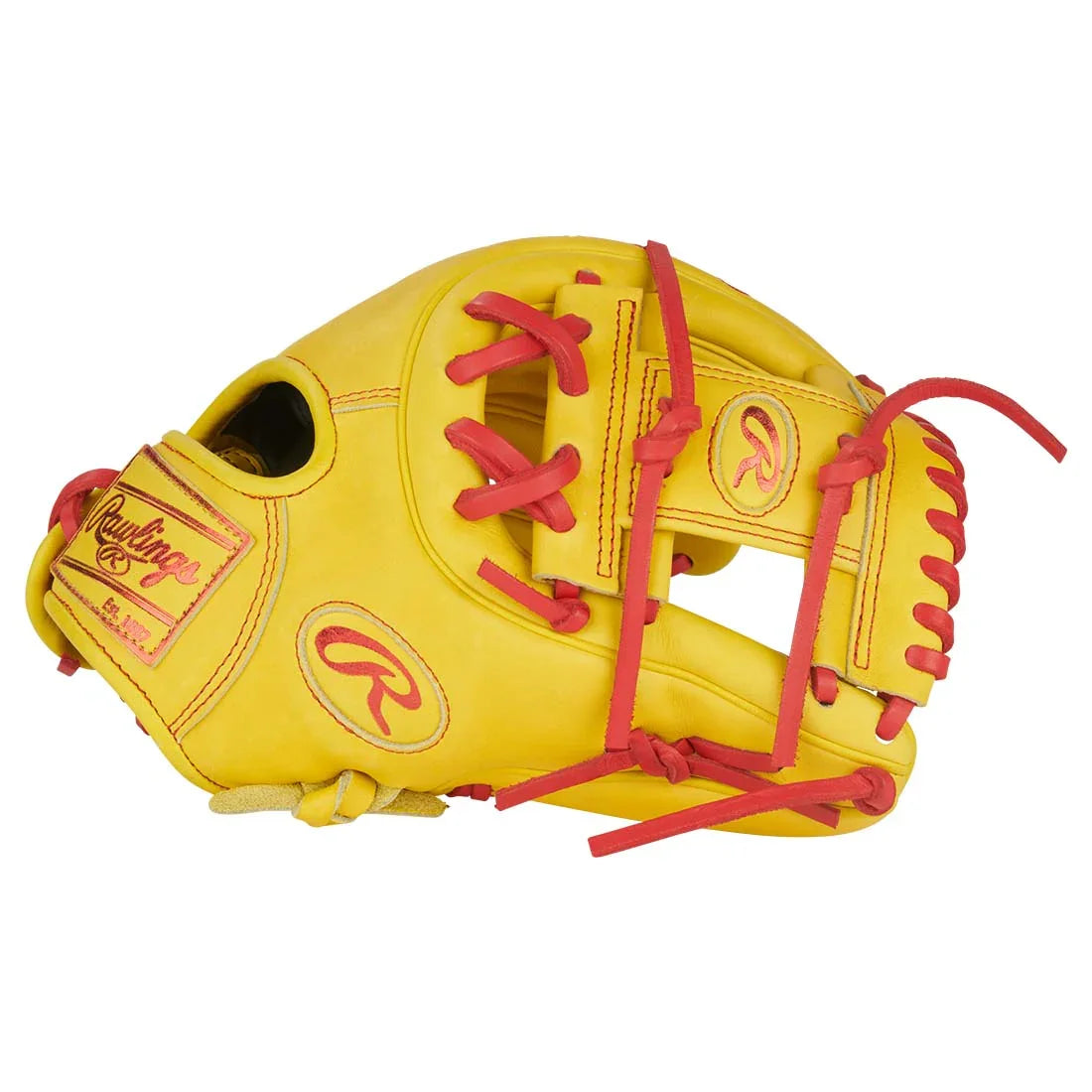 Rawlings Heart of the Hide PROR314U-2Y 11.5" Infield Baseball Glove – Yellow/Scarlet, ContoUR Fit, Pro I-Web, R2G quick break-in