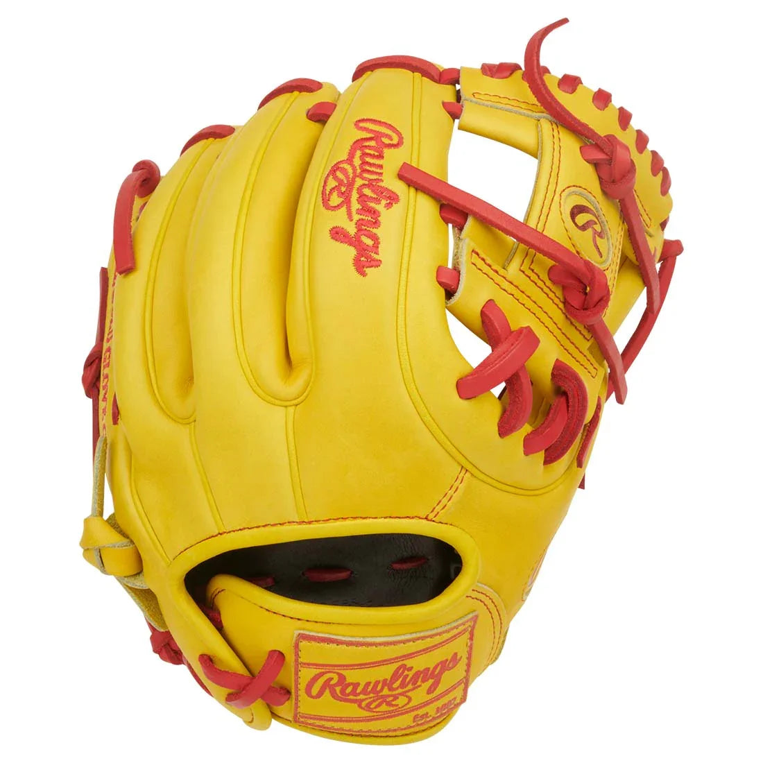 Rawlings Heart of the Hide PROR314U-2Y 11.5" Infield Baseball Glove – Yellow/Scarlet, ContoUR Fit, Pro I-Web, R2G quick break-in