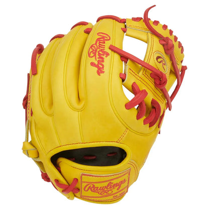 Rawlings Heart of the Hide PROR314U-2Y 11.5" Infield Baseball Glove – Yellow/Scarlet, ContoUR Fit, Pro I-Web, R2G quick break-in