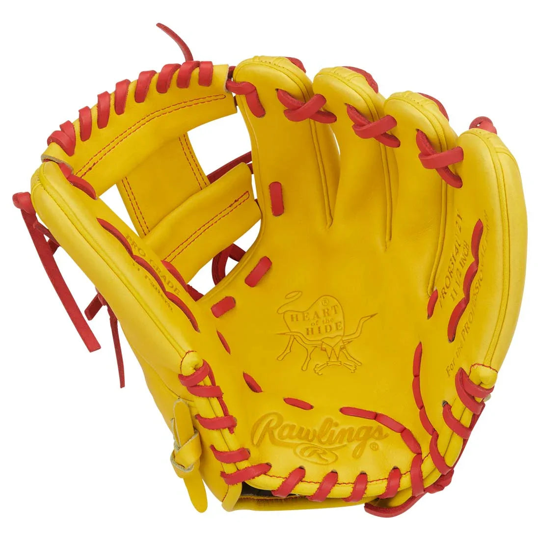 Rawlings Heart of the Hide PROR314U-2Y 11.5" Infield Baseball Glove – Yellow/Scarlet, ContoUR Fit, Pro I-Web, R2G quick break-in