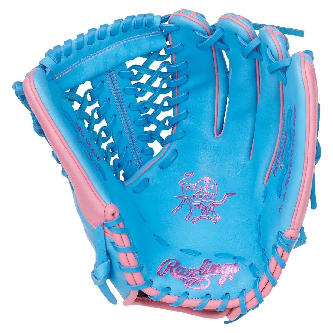 Rawlings Heart of the Hide PROR3319-4CB 12.75" Outfield Glove – Blue/Pink, Modified Trapeze Web