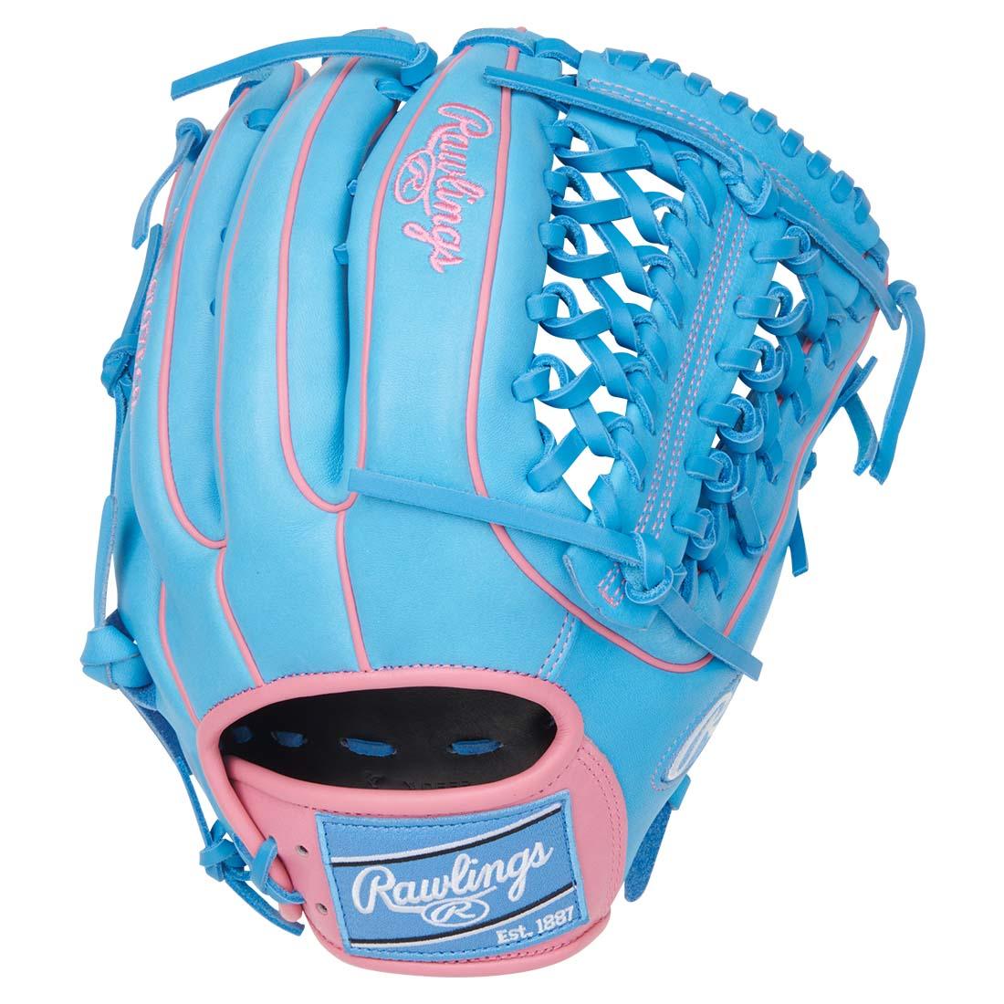 Rawlings Heart of the Hide PROR3319-4CB 12.75" Outfield Glove – Blue/Pink, Modified Trapeze Web