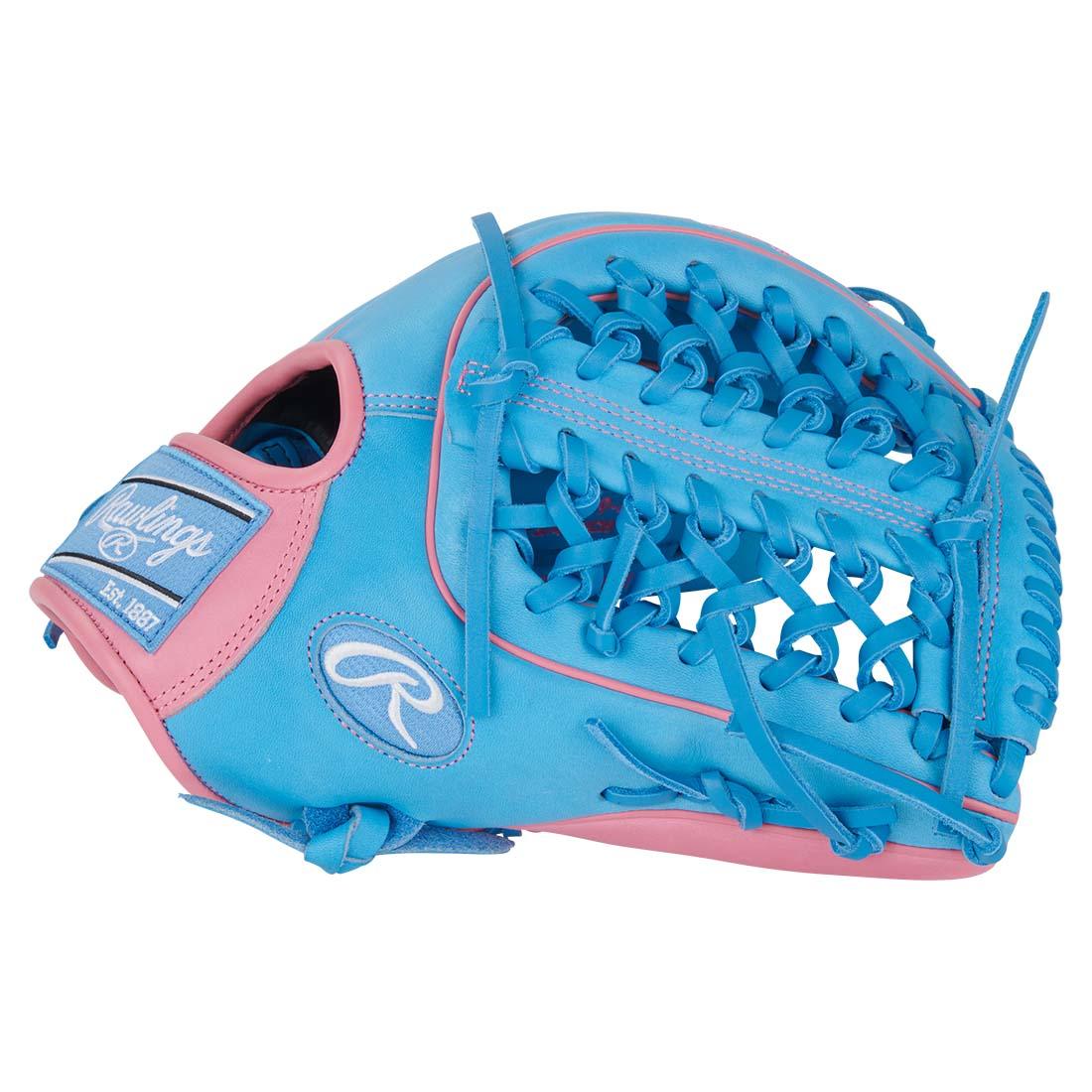 Rawlings Heart of the Hide PROR3319-4CB 12.75" Outfield Glove – Blue/Pink, Modified Trapeze Web
